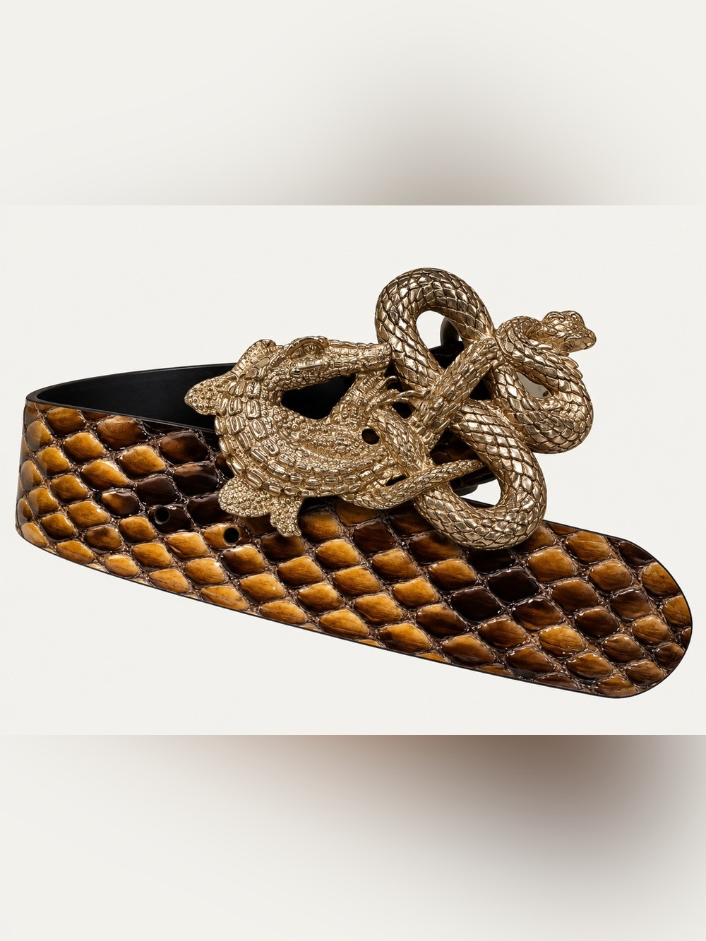 Guido Angeli Statement Belt Handmade in Italy Genuine Leather Snakeskin Embossed